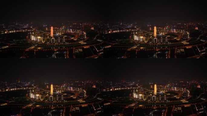 航拍郑州城市夜景大玉米CBD中原福塔地标