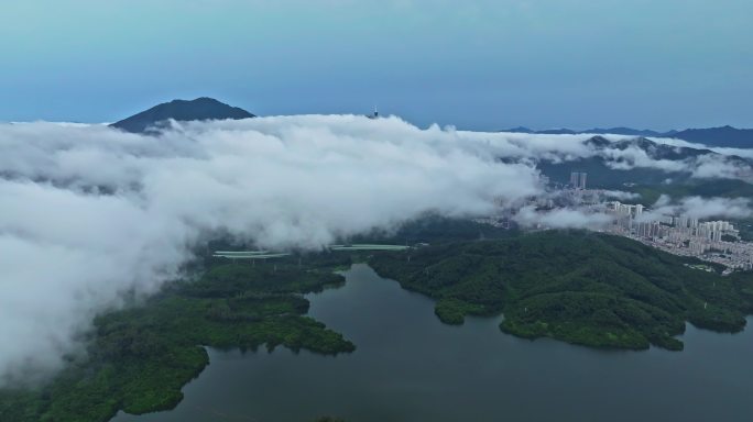 深圳水库梧桐山云海航拍