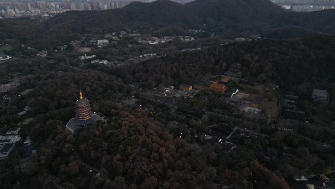 杭州西湖雷峰塔航拍雷锋夕照