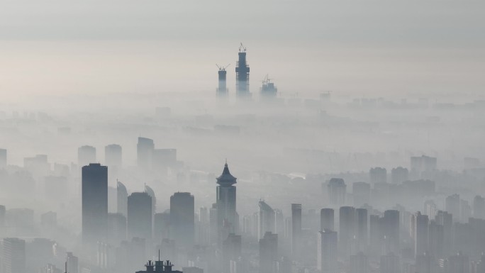 上海城市平流雾航拍
