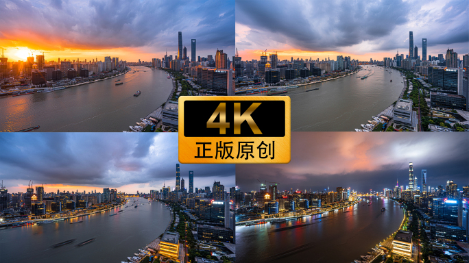 4K60帧上海日落日出地标延时