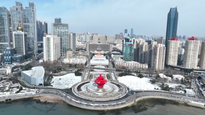 冬季青岛雪景五四广场