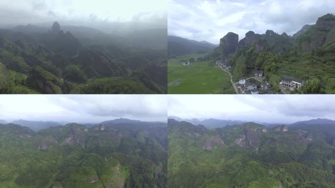 湖南崀山丹霞地貌 田园山村 山林航拍4K