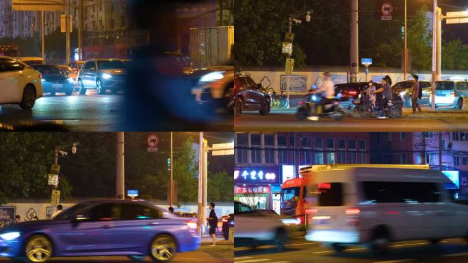 城市下班高峰期夜晚夜景交通汽车车辆车流人