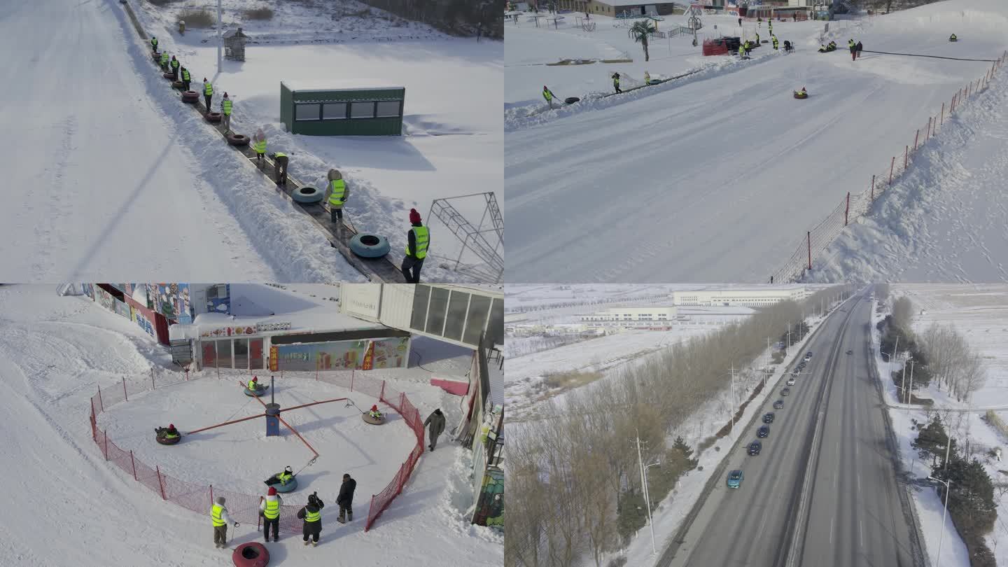 怪坡戏雪雪景4k航拍素材