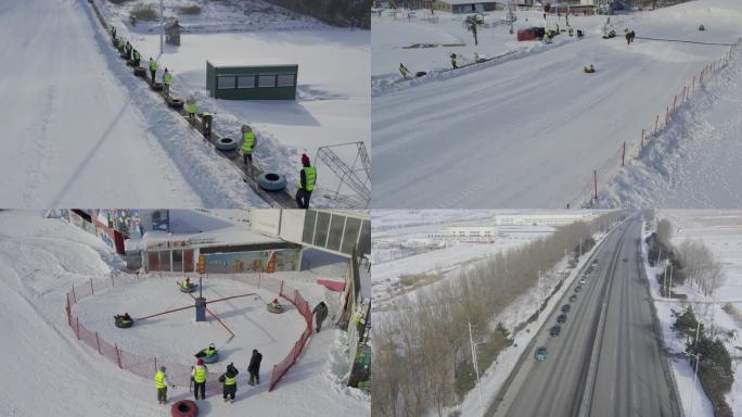 怪坡戏雪雪景4k航拍素材