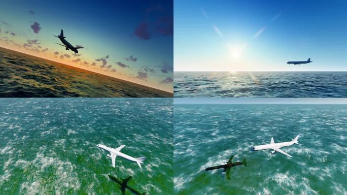 飞机穿越海平面飞过大海
