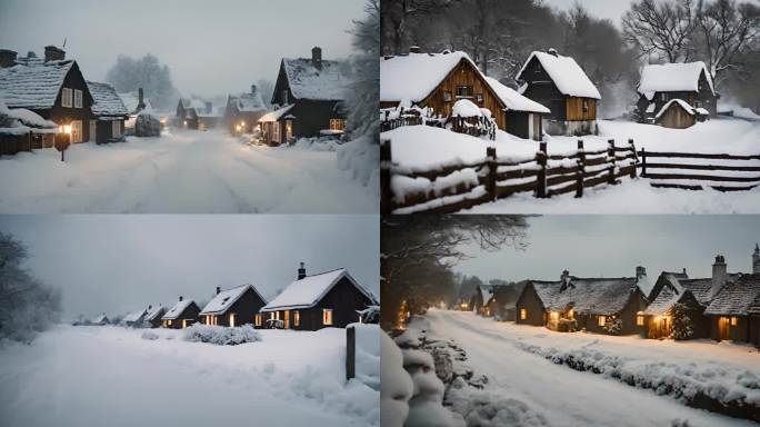 被暴风雪覆盖的村庄