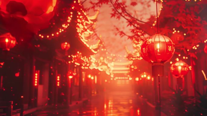中国古代街道 灯笼 春节 元宵节