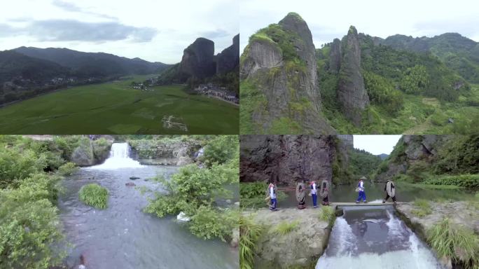 邵阳 崀山 竹排溪流 农田风光 航拍4K