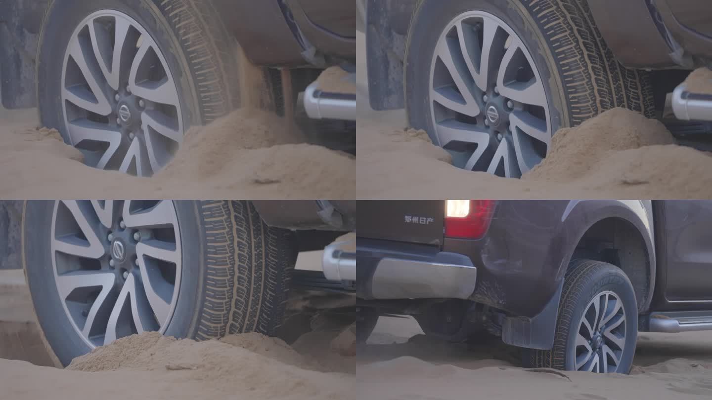 车胎陷进沙漠