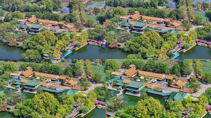 云南昆明翠湖公园航拍城市风景