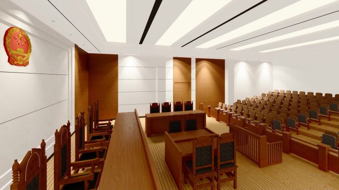 空旷的中国法院法庭室内空镜头视频