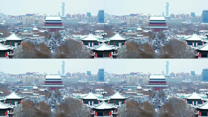 北京中轴线鼓楼雪景