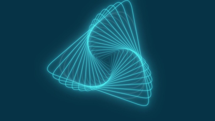 抽象发光的蓝色漩涡运动背景，最小的薄荧光螺旋在无限旋转。