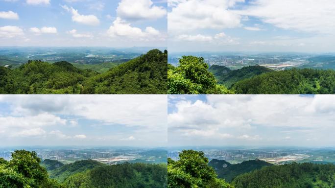 高山俯瞰城市风景延时