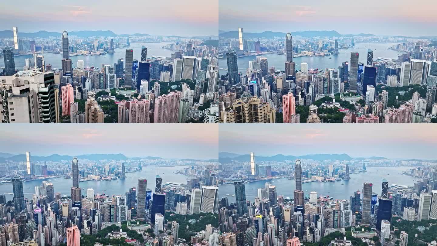 中国香港维多利亚港城市风光航拍
