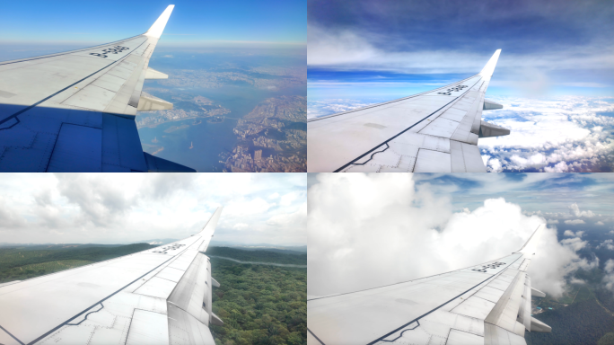 飞机多角度窗外风景云端起飞降落4k
