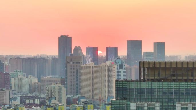 航拍郑州城市日出城市日落黄昏