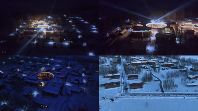新疆阿克苏温宿县博孜墩雪景夜景航拍