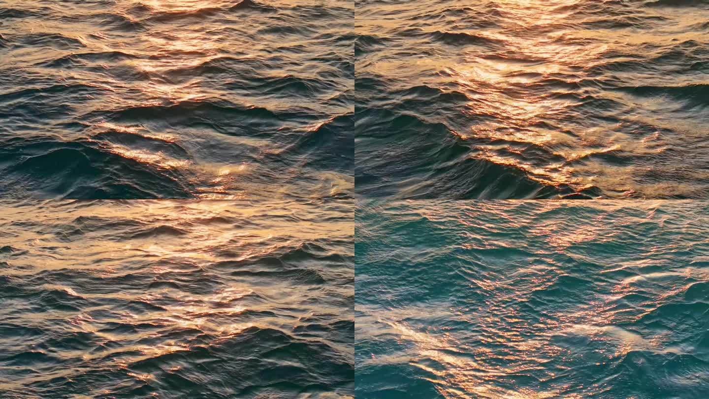 【4K超清】海面金色波光粼粼航拍美景