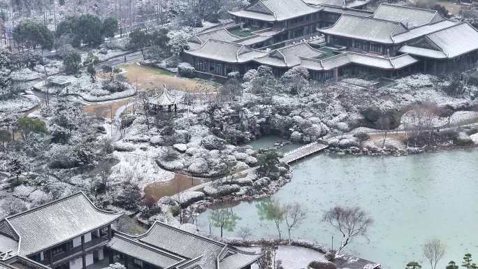 航拍扬州瘦西湖大明寺观音山宋夹城园林雪景