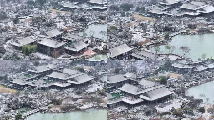 航拍扬州瘦西湖大明寺观音山宋夹城园林雪景