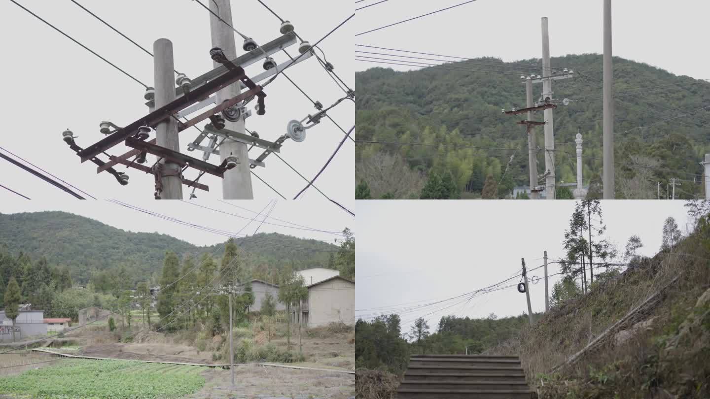 农村杂乱电线杆电线用电线路乡村