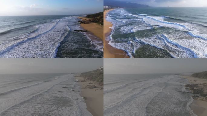 4K 航拍海岸线  海浪大海 沙滩 三亚