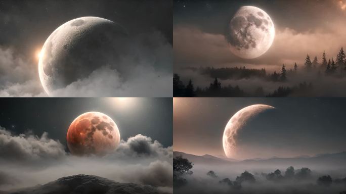 云雾圆月震撼月球