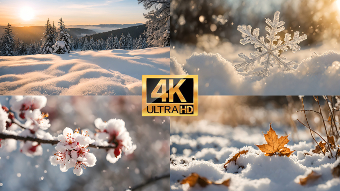 【4K】冬季唯美雪景雪花雾凇下雪特写空镜