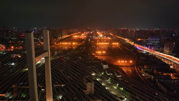 航拍郑州农业路大桥陇海铁路夜景