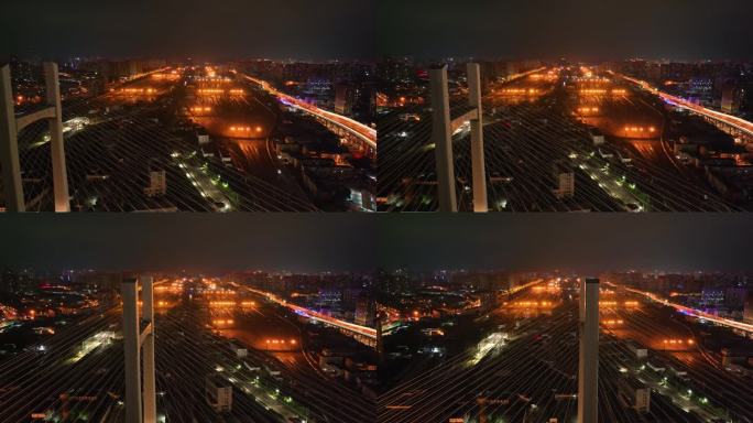 航拍郑州农业路大桥陇海铁路夜景
