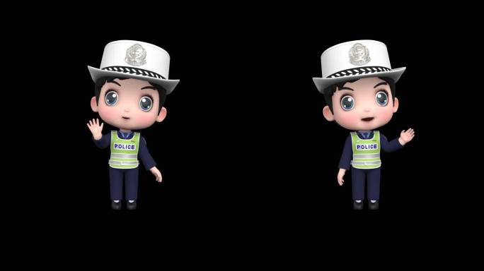 卡通女交通警察 讲解3d动画 带通道