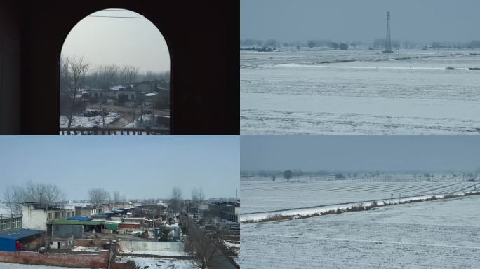 京沪高铁 高铁窗外风景 高铁窗外雪景