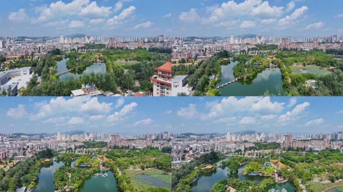 云南昆明翠湖公园航拍城市风景