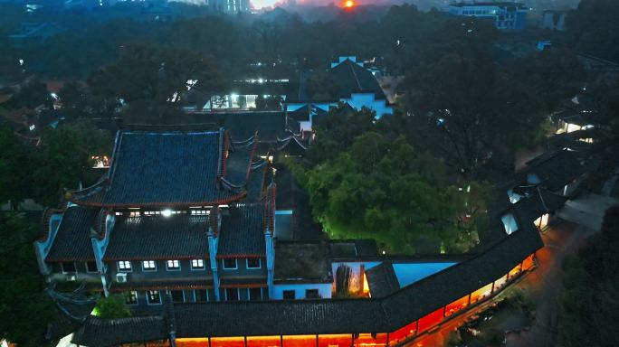 4k长沙湖南大学岳麓书院夜景航拍