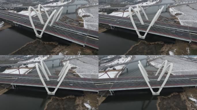 西咸雪景沣东镐京大桥沣河生态湿地公园9