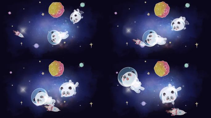 卡通熊猫宇航员在太空游动动画