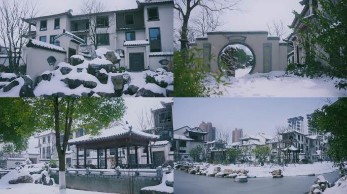 4K雪中的仿古建筑02