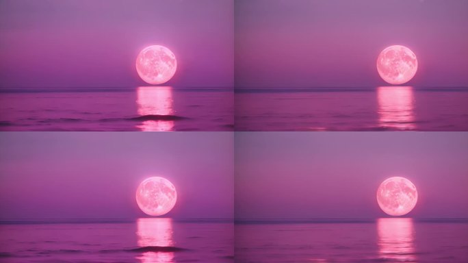 海上唯美粉色满月