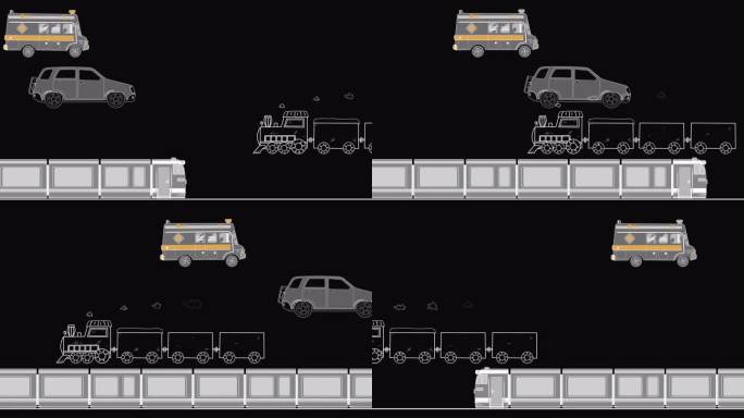 4款带通道的卡通汽车/火车/救护车动画