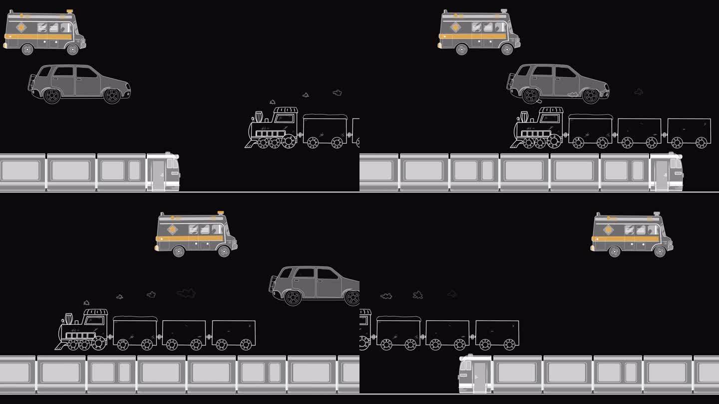 4款带通道的卡通汽车/火车/救护车动画