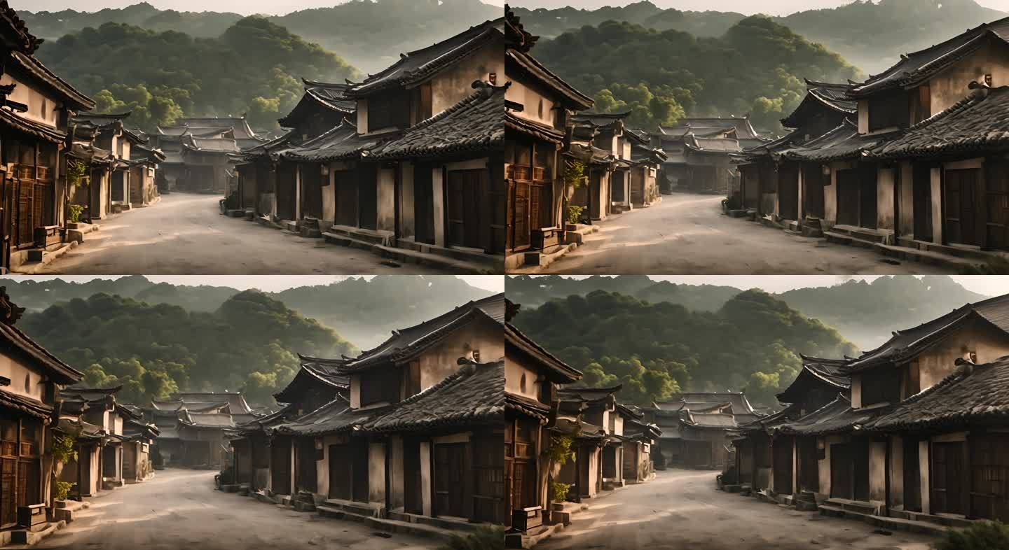 古代中国村庄房子素材
