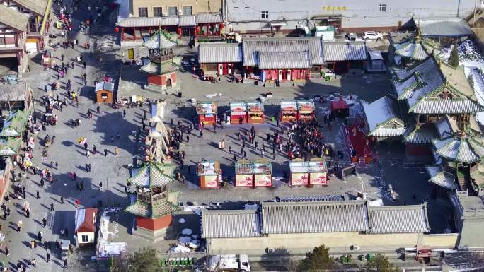 大同华严寺天宫阁广场春节人群航拍