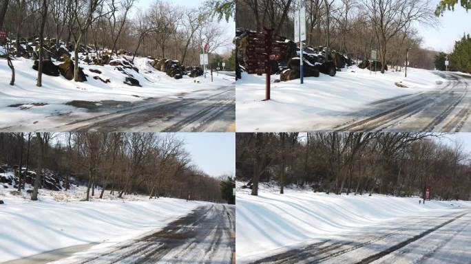 冰雪道路第一视角驾驶襄阳鹿门山风景区风光