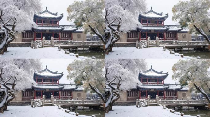 唯美冬季雪景雪花白雪皑皑 古建筑