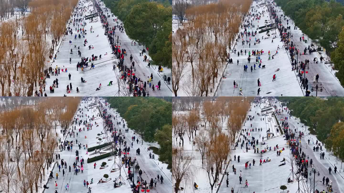 航拍欢乐武汉江滩滑梯滑雪特写