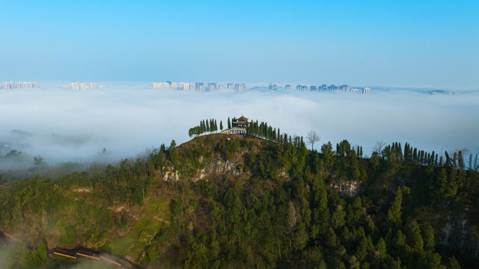 重庆合川钓鱼城古战场遗址云海航拍延时