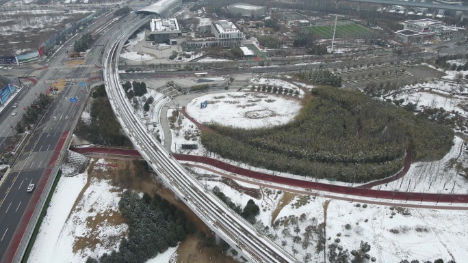 西咸雪景沣东镐京大桥沣河生态湿地公园24